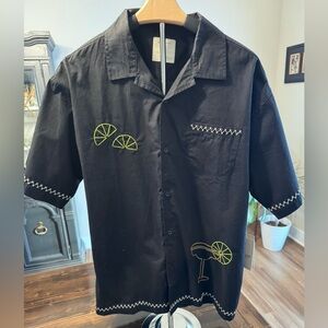 NWT Massive Luxury Hand Embroidered Lime Margarita Black Button‎ Down Shirt L